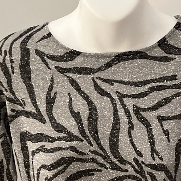 Nygard Collection Sparkly Silk Blend Zebra Print Top - Picture 2 of 7
